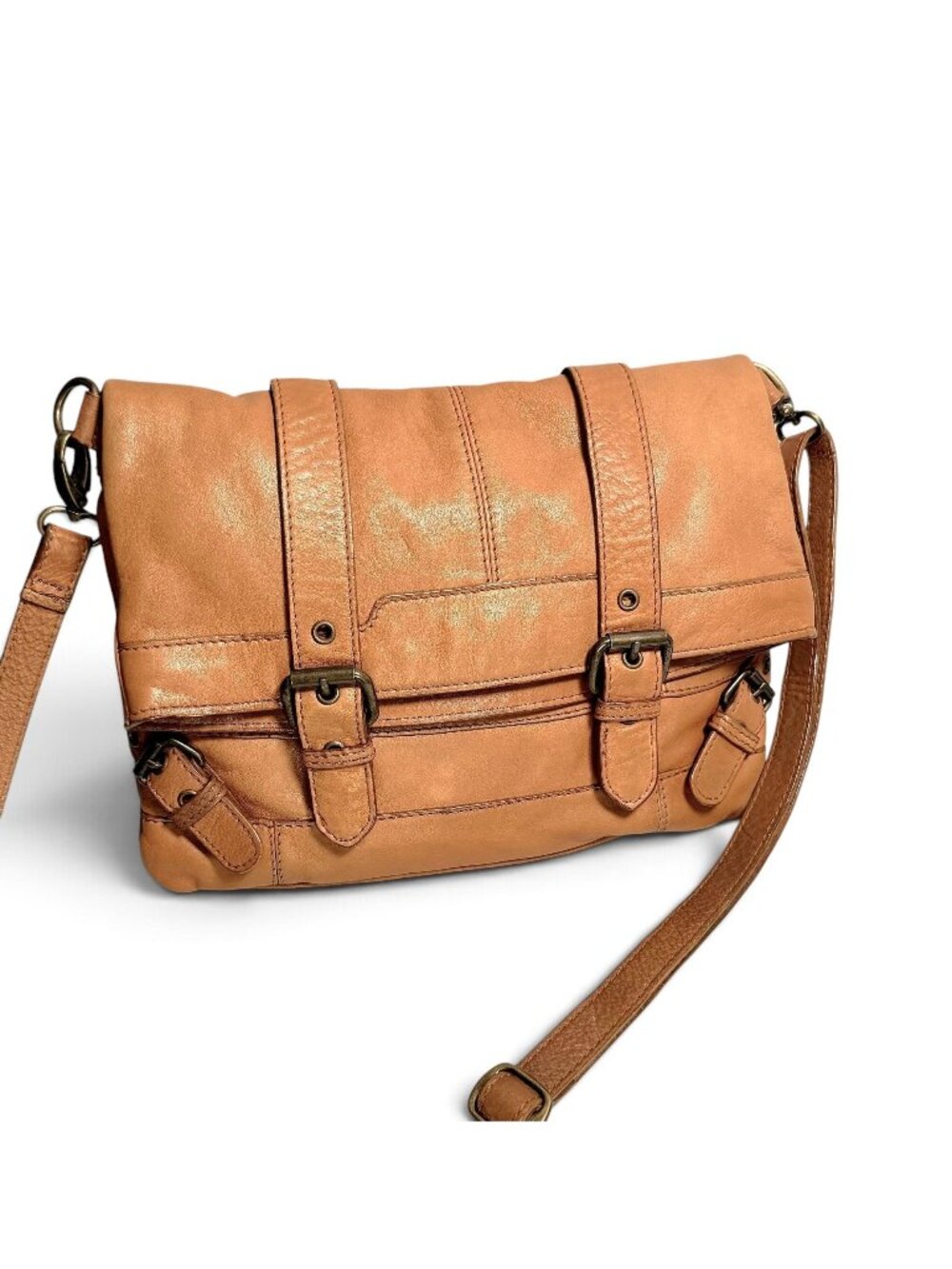 Vintage Kew 159 Tan Leather Crossbody Messenger Bag Fold Over Flap